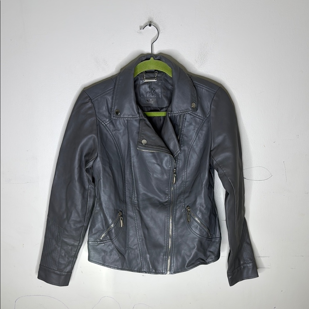 J2 Moto Gray Faux Leather Zip Front Jacket Size Small